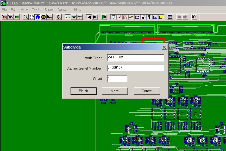 product job tracking mes software inspect assembly log data panelized