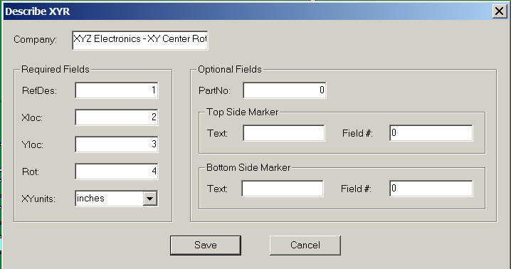 xy center rotation importing for components pcb or cad gerber importing